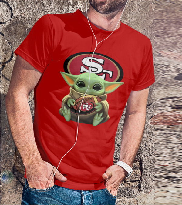 Baby Yoda Football 49ers Star Wars Crossover Fan T-Shirt