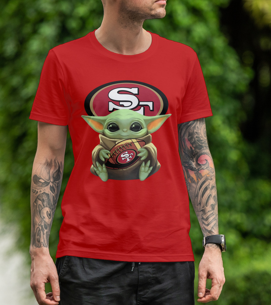 Baby Yoda Football 49ers Star Wars Crossover Fan T-Shirt