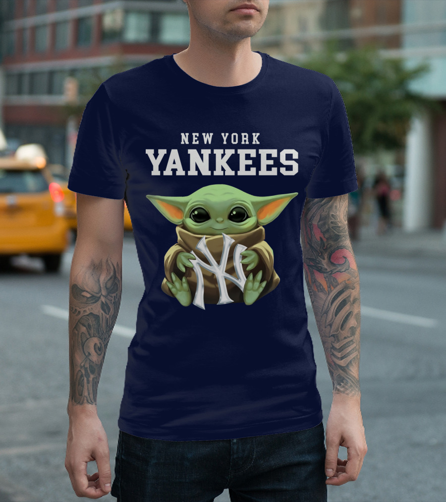 New York Yankees Baby Yoda Holding NY T-Shirt