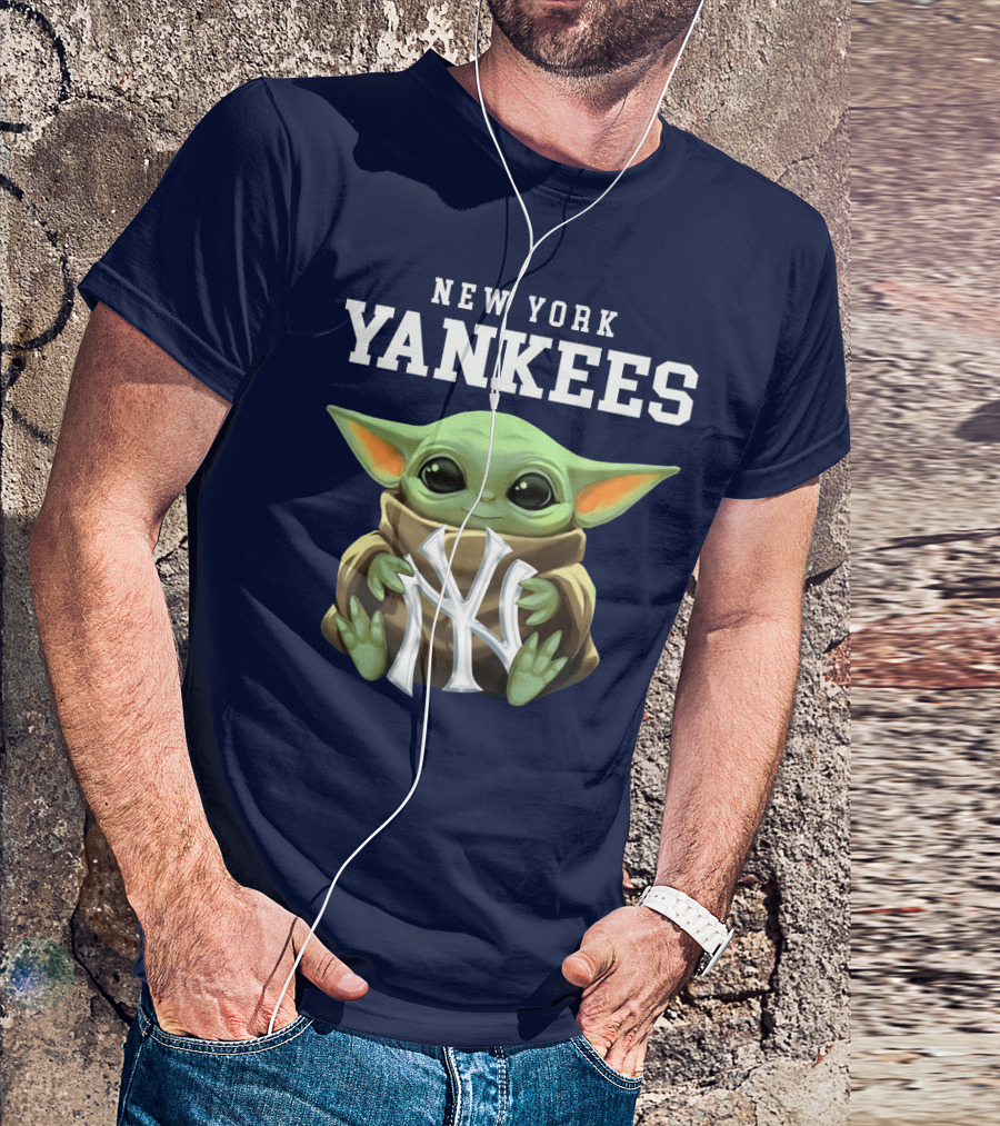 New York Yankees Baby Yoda Holding NY T-Shirt