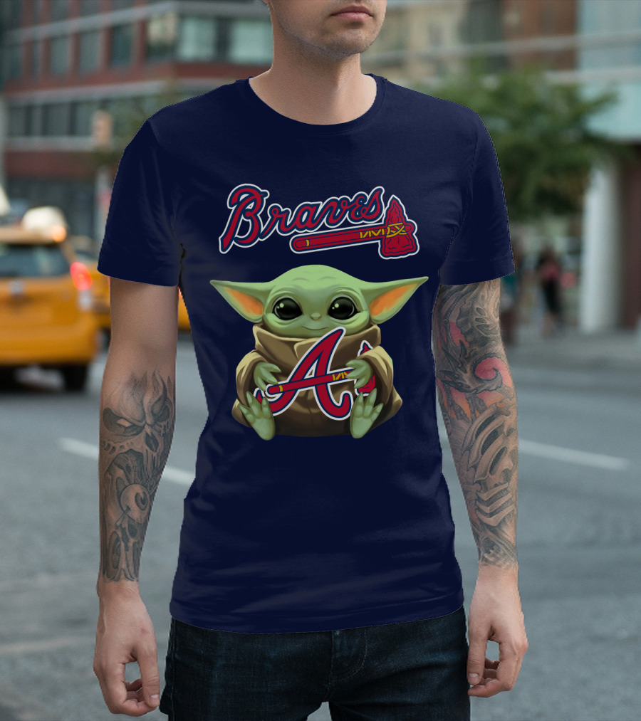 Braves Baby Yoda Holding Baseball Team T-Shirt