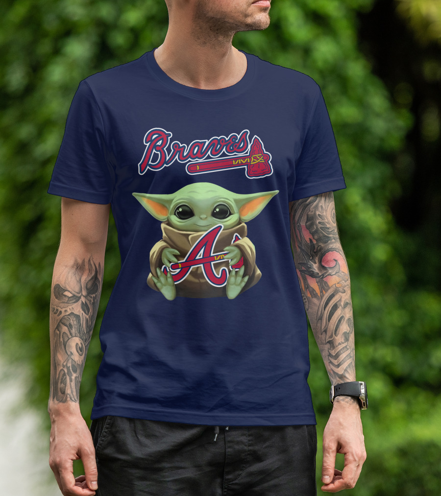 Braves Baby Yoda Holding Baseball Team T-Shirt