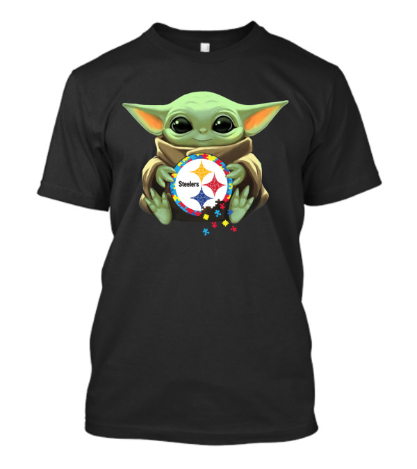 Baby Yoda Holding Steelers Autism Puzzle T-Shirt