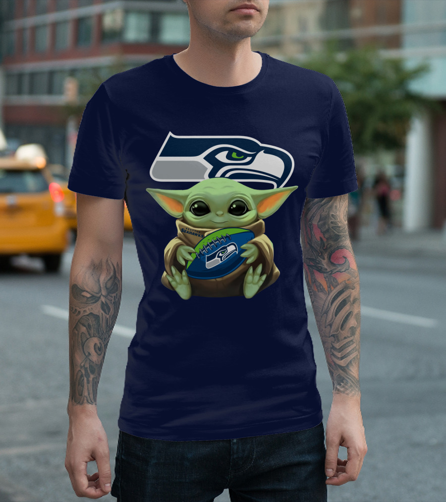 Baby Yoda Holding Seattle Seahawks Football Nfl T-Shirt