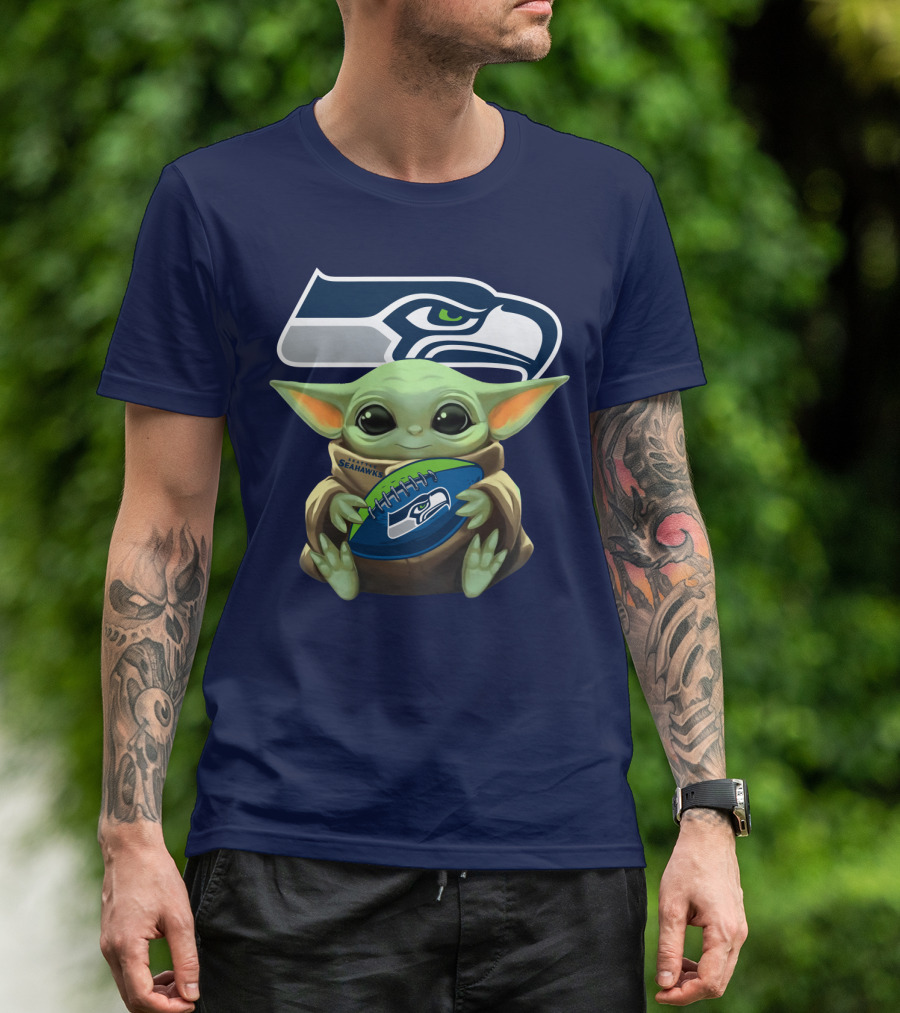 Baby Yoda Holding Seattle Seahawks Football Nfl T-Shirt
