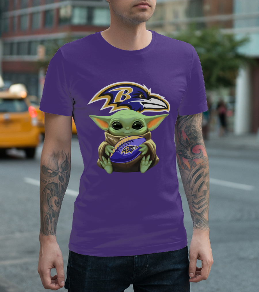 Baltimore Ravens Baby Yoda Football Fan T-Shirt