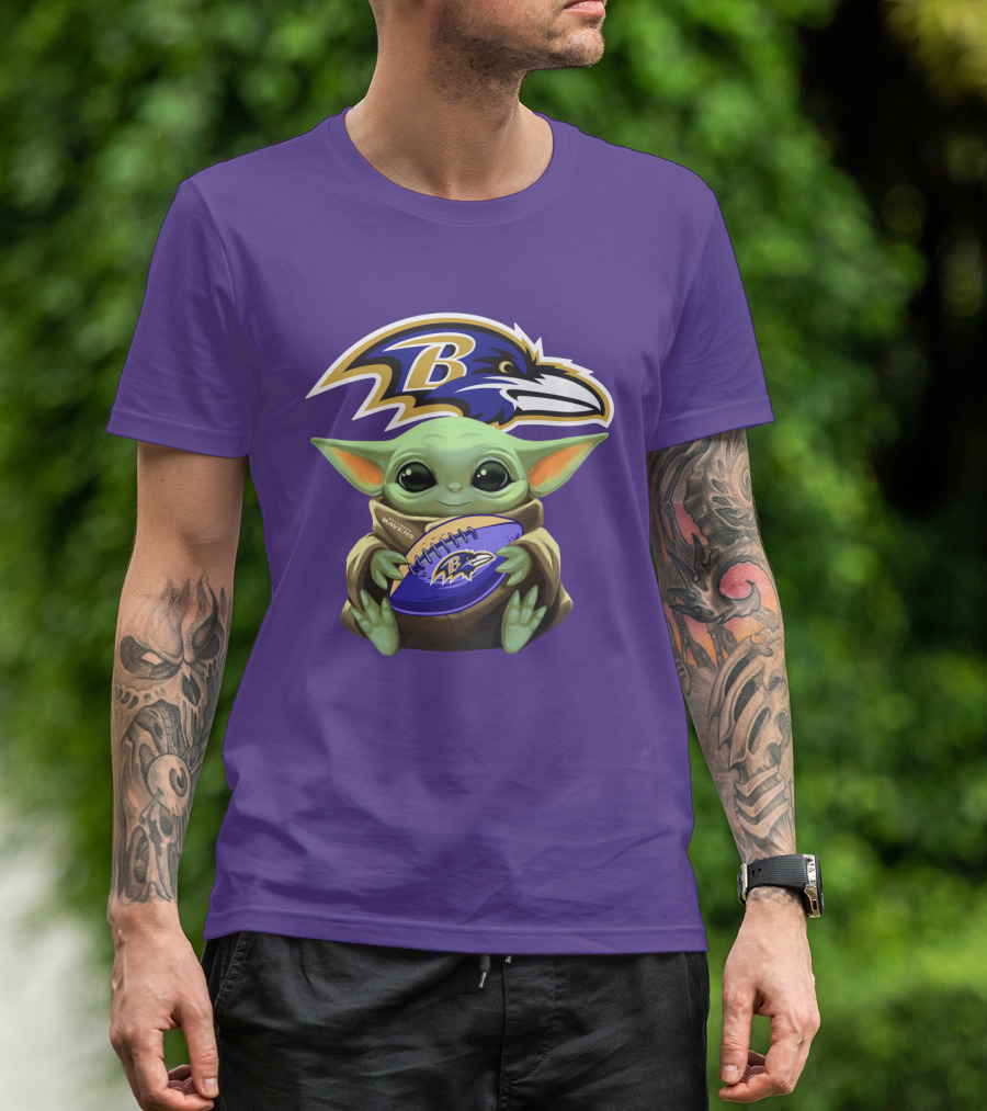 Baltimore Ravens Baby Yoda Football Fan T-Shirt