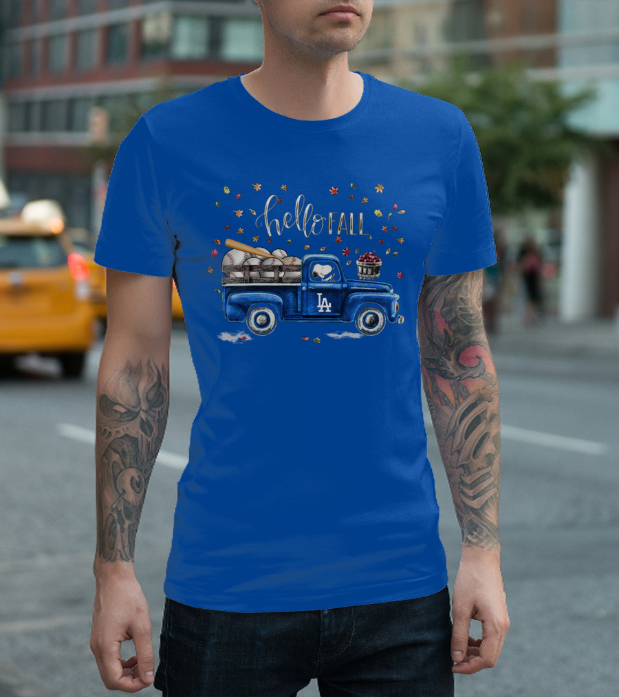 Hello Fall La Truck With Baseballs And Leaves T-Shirt