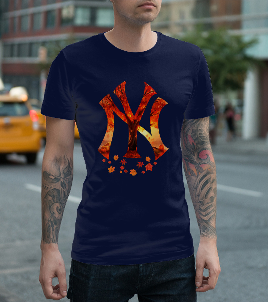 New York Yankees Autumn Fall Leaves Tree Pumpkin T-Shirt