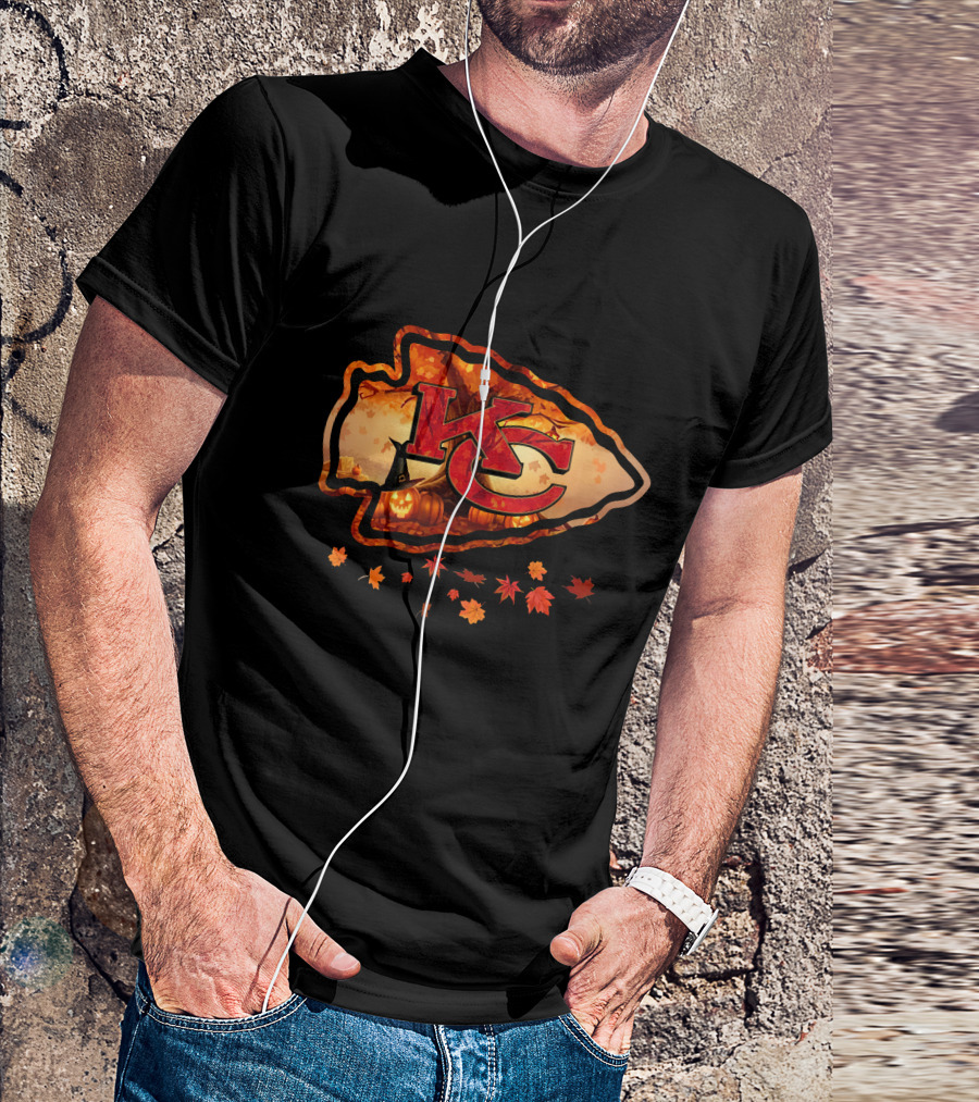 Kc Autumn Pumpkin Witch Hat Leaf Cascade T-Shirt