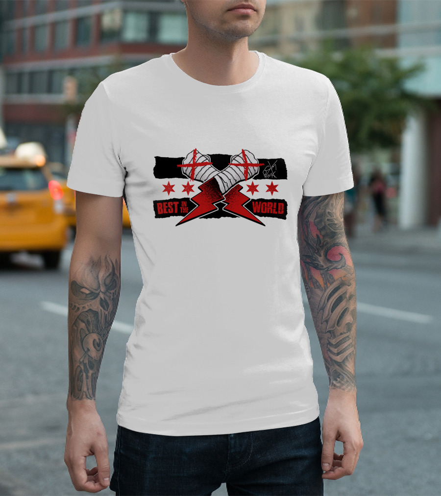 Best In The World Cm Punk Crossing Taped Hands Lightning Bolts Red Stars T-Shirt