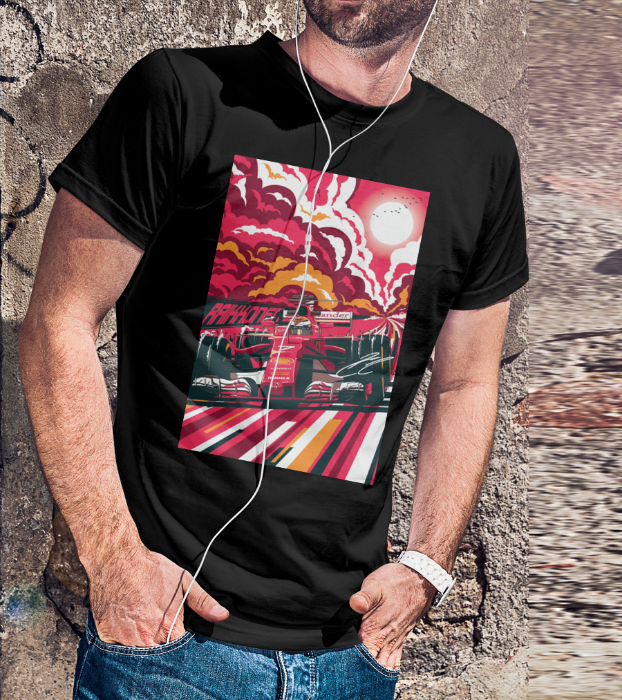 Raikkonen Formula 1 Racing Ferrari F1 Car Sunset Scene T-Shirt