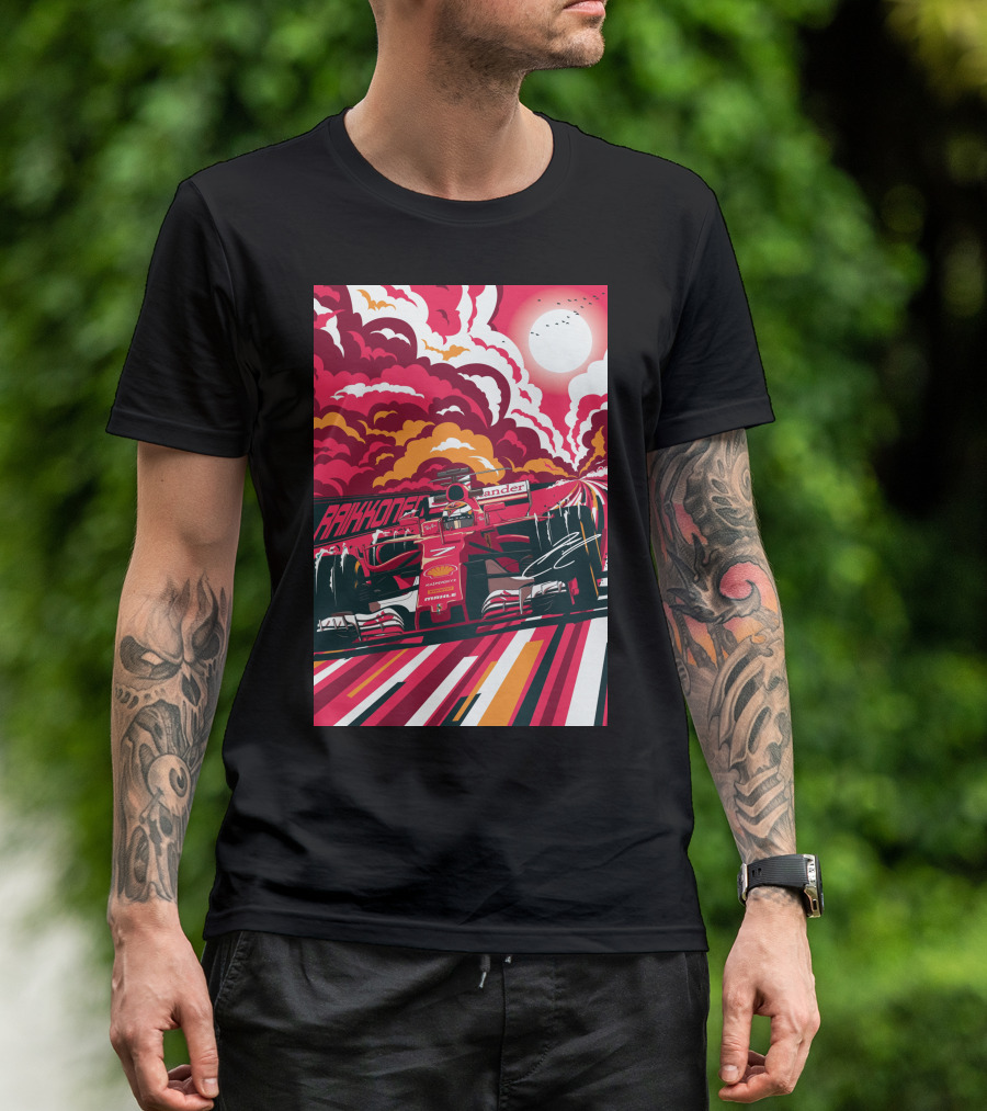 Raikkonen Formula 1 Racing Ferrari F1 Car Sunset Scene T-Shirt