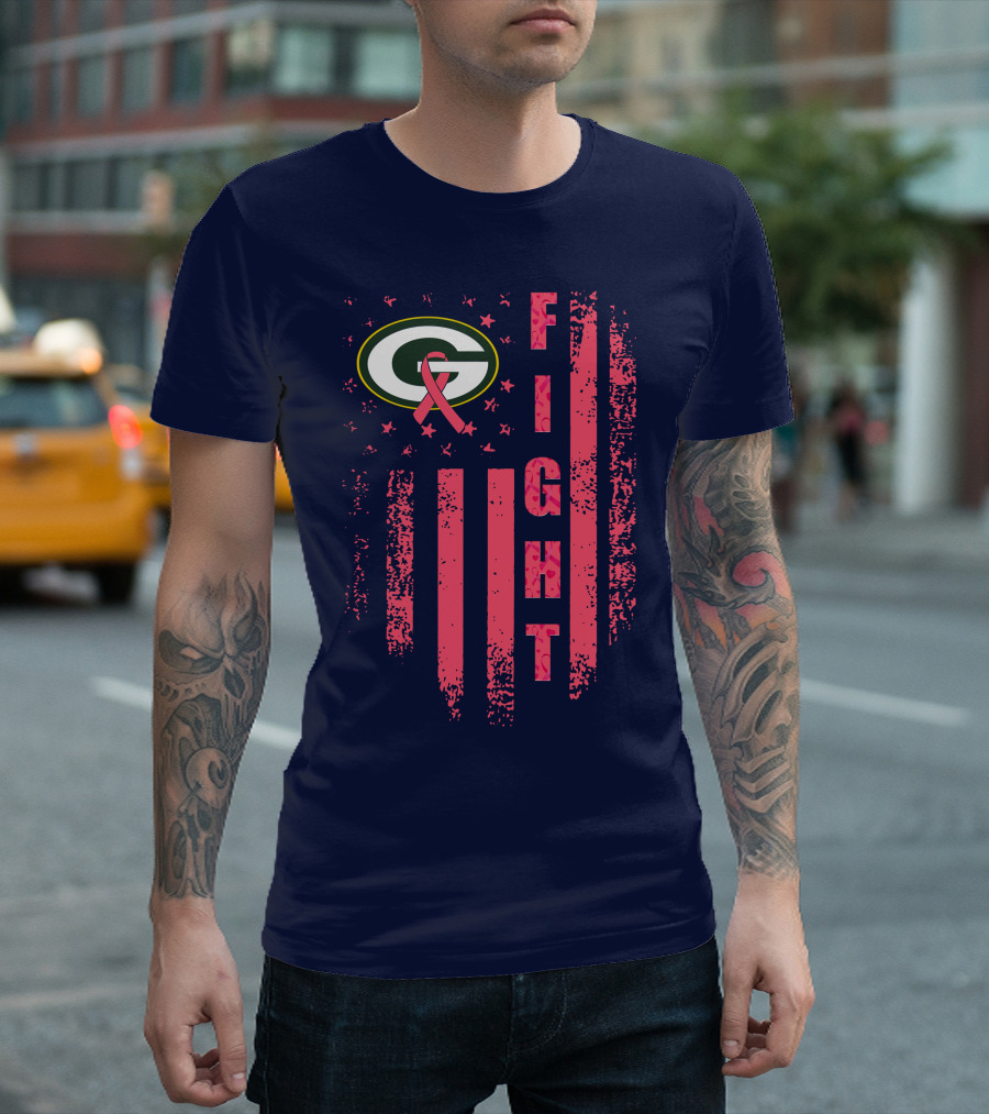 FIGHT Greenbay Pink Ribbon G Logo Stripes T-Shirt