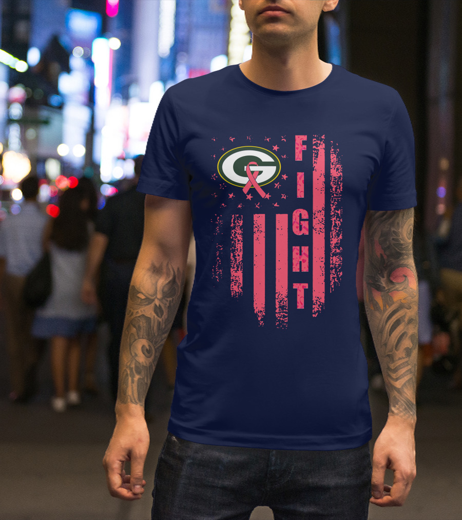 FIGHT Greenbay Pink Ribbon G Logo Stripes T-Shirt