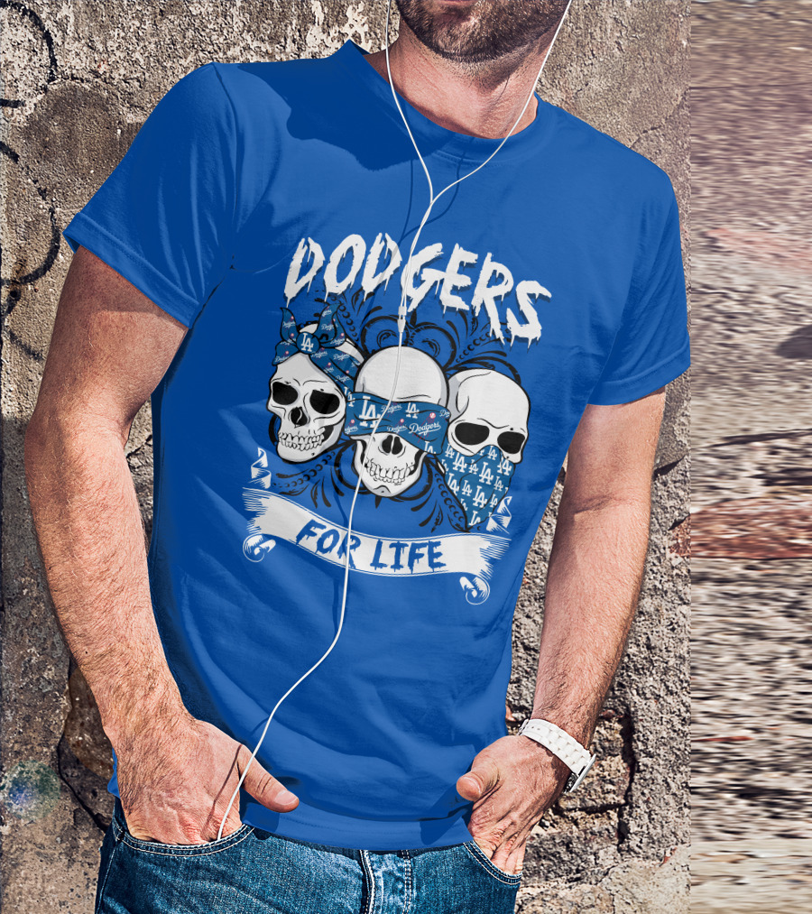 Dodgers For Life La Skulls Bandana T-Shirt