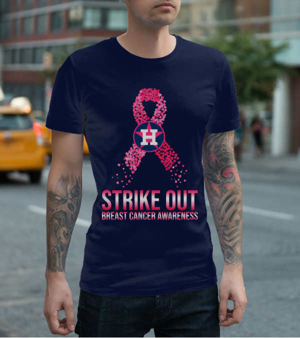 Strike Out Breast Cancer Awareness H Logo Pink Ribbon T-Shirt