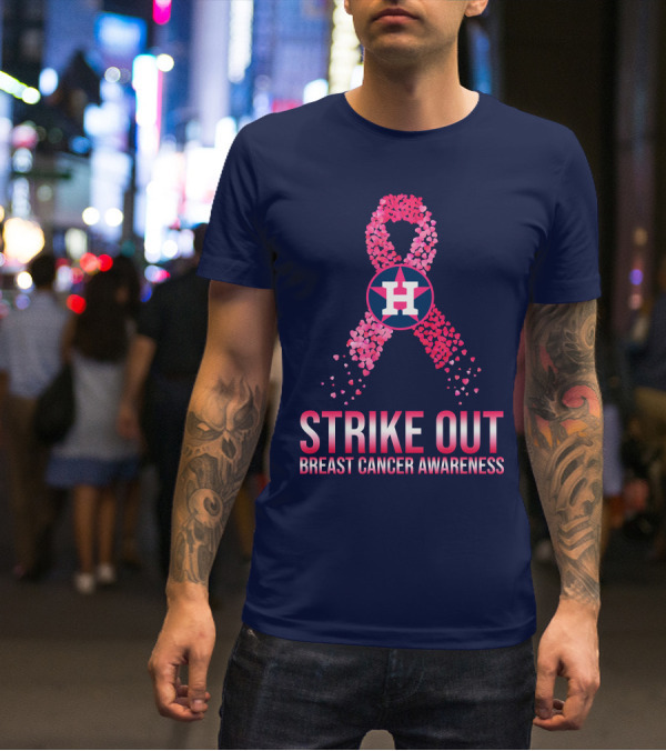 Strike Out Breast Cancer Awareness H Logo Pink Ribbon T-Shirt