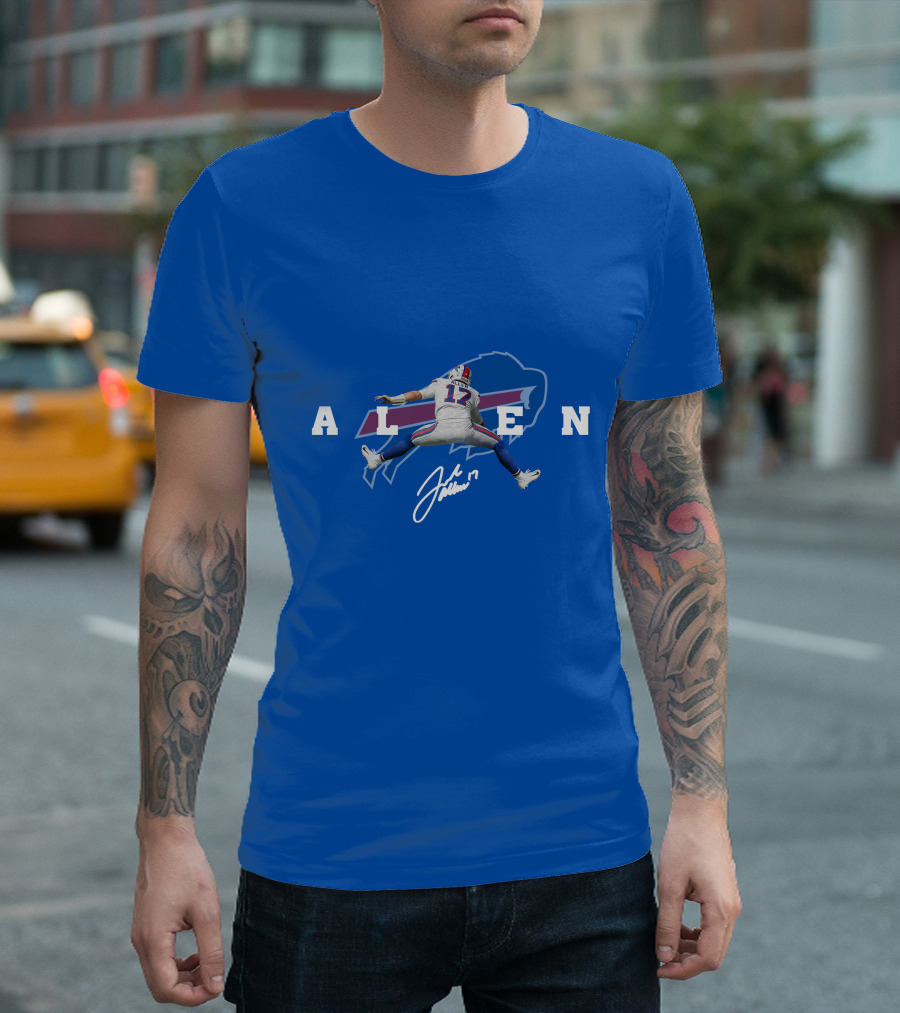 Allen 17 Buffalo Jumping Nfl Signature T-Shirt
