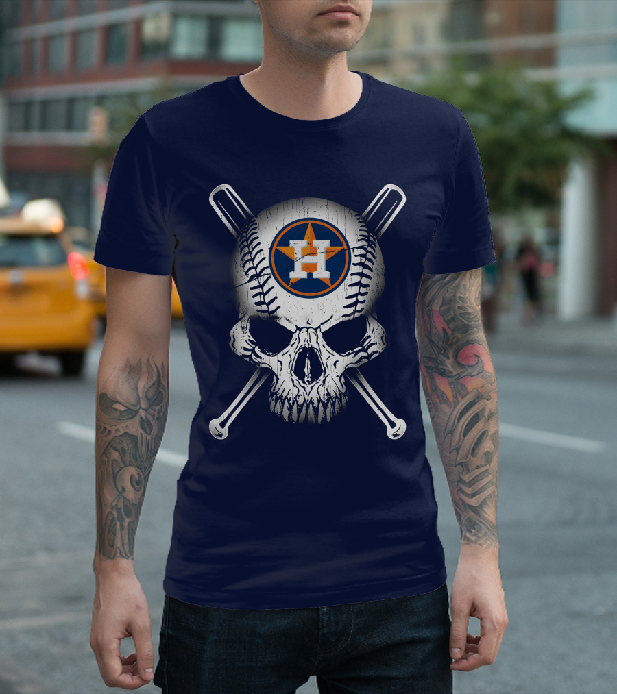 Houston Astros Baseball Skull Crossbones T-Shirt