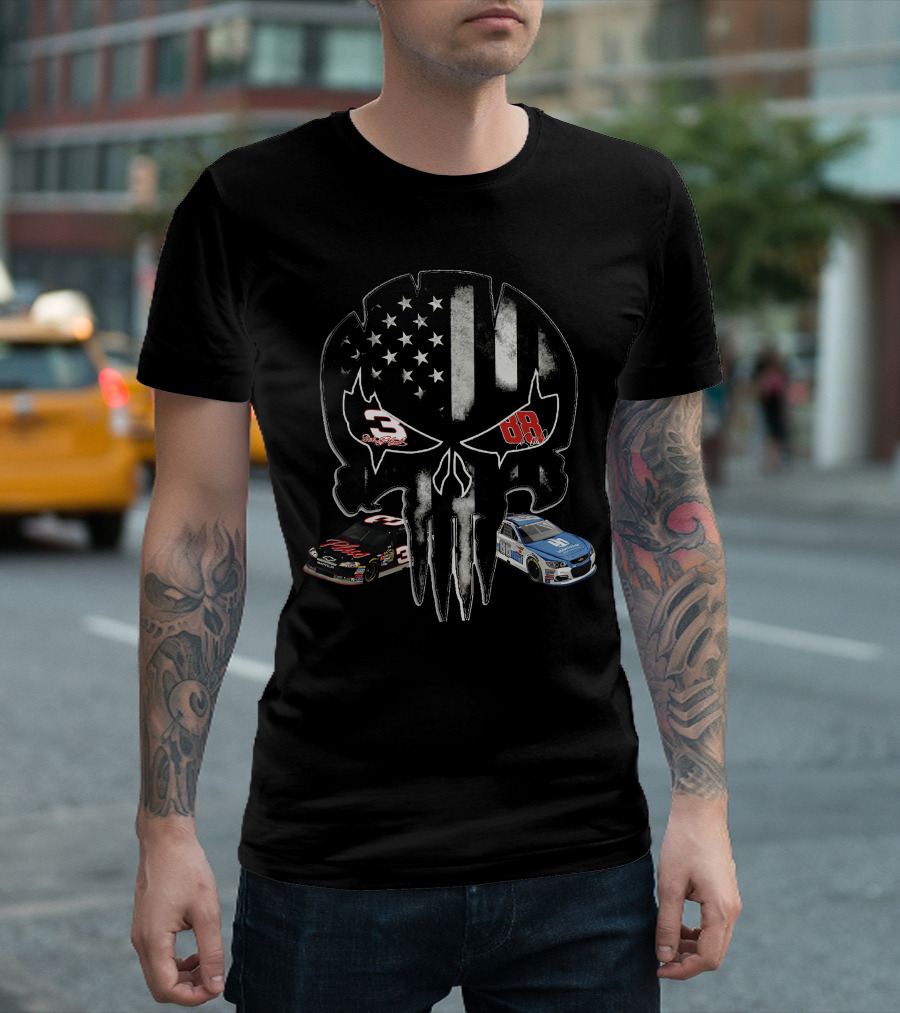 Dale Earnhardt Jr. NASCAR 3 and 88 Skull American Flag Special Edition T-Shirt