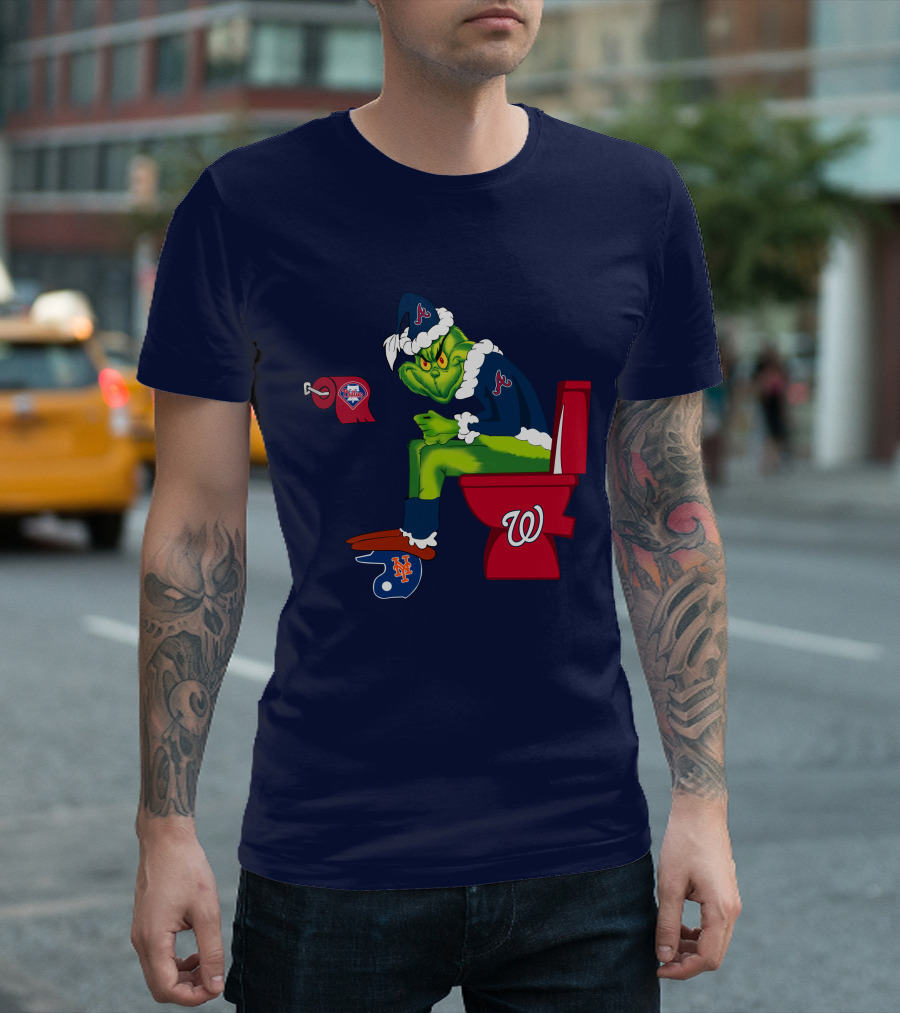 Atlanta Braves Grinch With New York Mets And Washington Nationals Logos T-Shirt