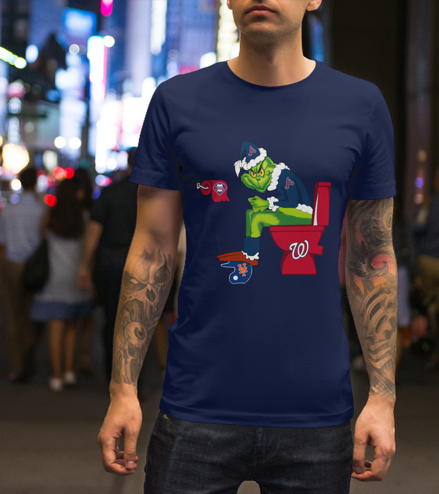 Atlanta Braves Grinch With New York Mets And Washington Nationals Logos T-Shirt