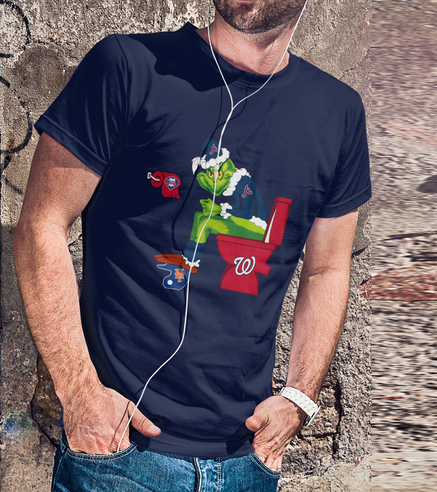 Atlanta Braves Grinch With New York Mets And Washington Nationals Logos T-Shirt