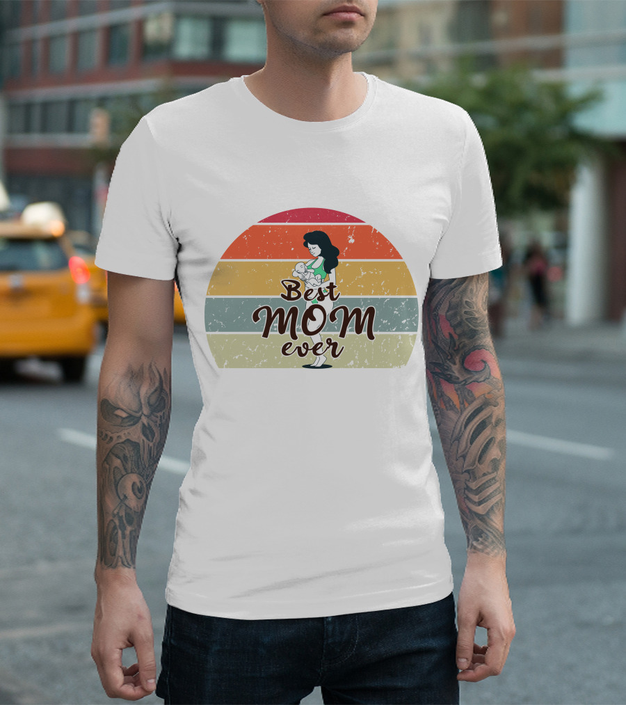 Best Mom Ever Retro Sunset Mom Holding Baby T-Shirt