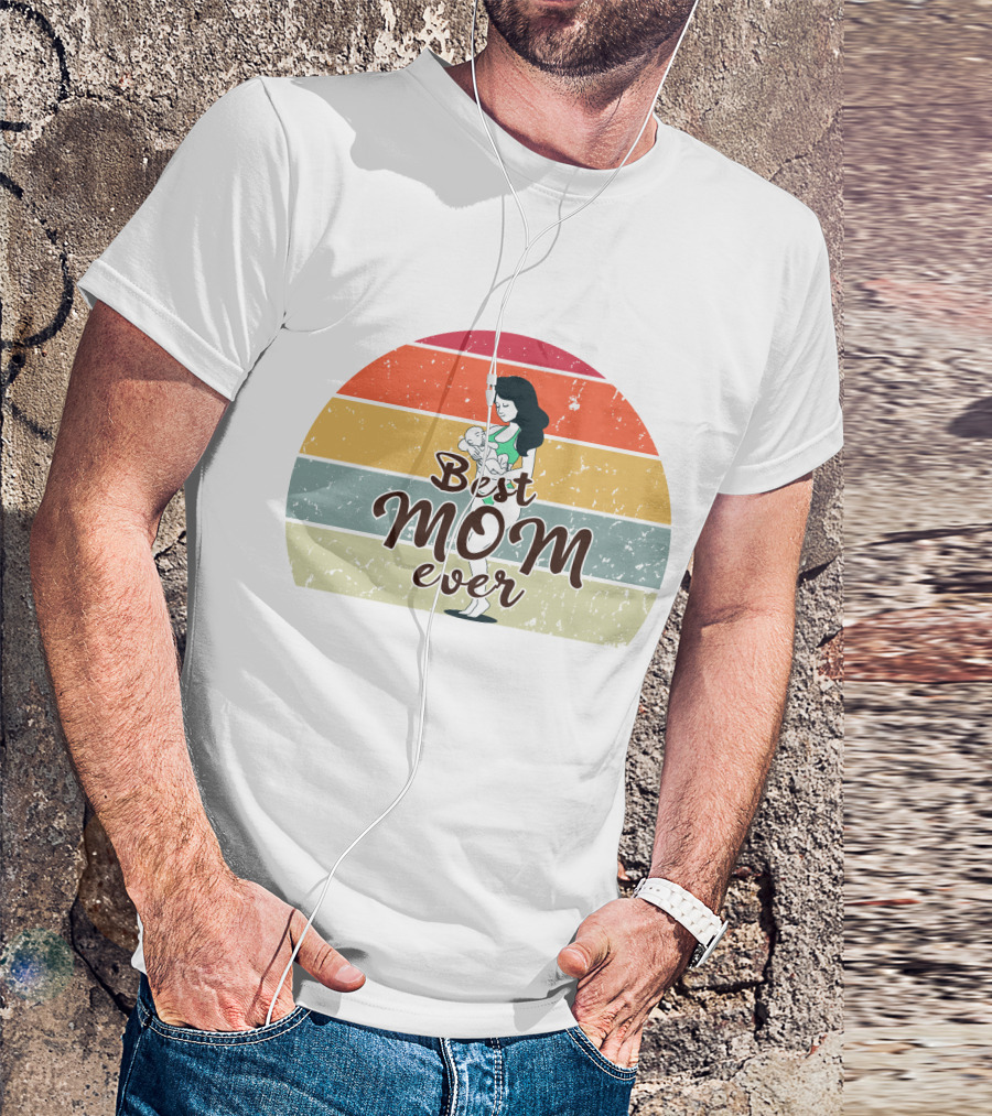 Best Mom Ever Retro Sunset Mom Holding Baby T-Shirt
