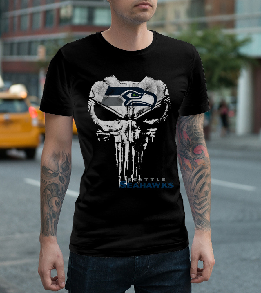 Seattle Seahawks Punisher Skull Logo Combination T-Shirt