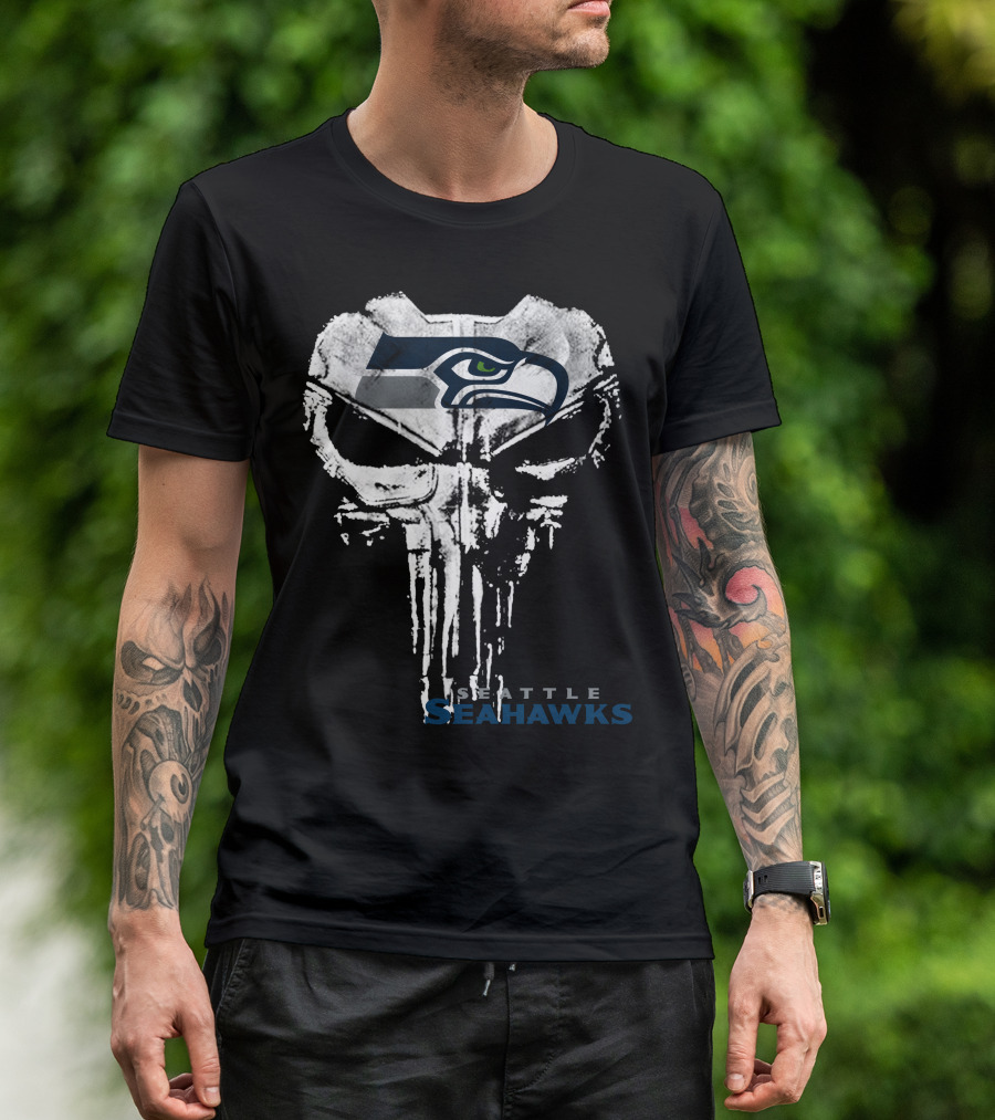 Seattle Seahawks Punisher Skull Logo Combination T-Shirt