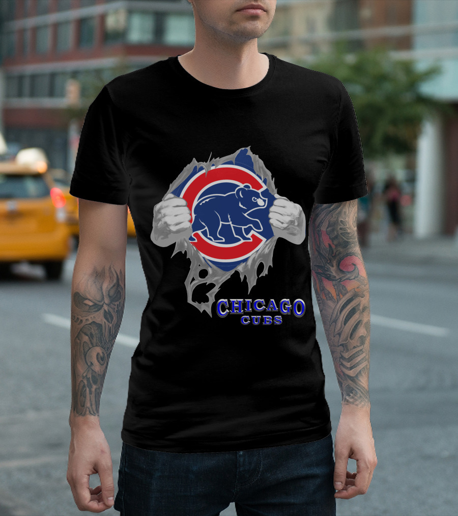 Chicago Cubs Logo Burst With Bear And Hands T-Shirt