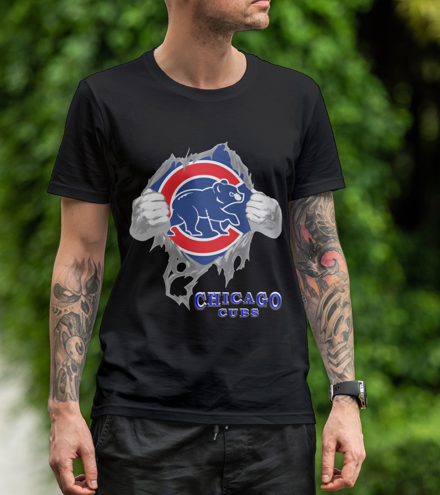 Chicago Cubs Logo Burst With Bear And Hands T-Shirt