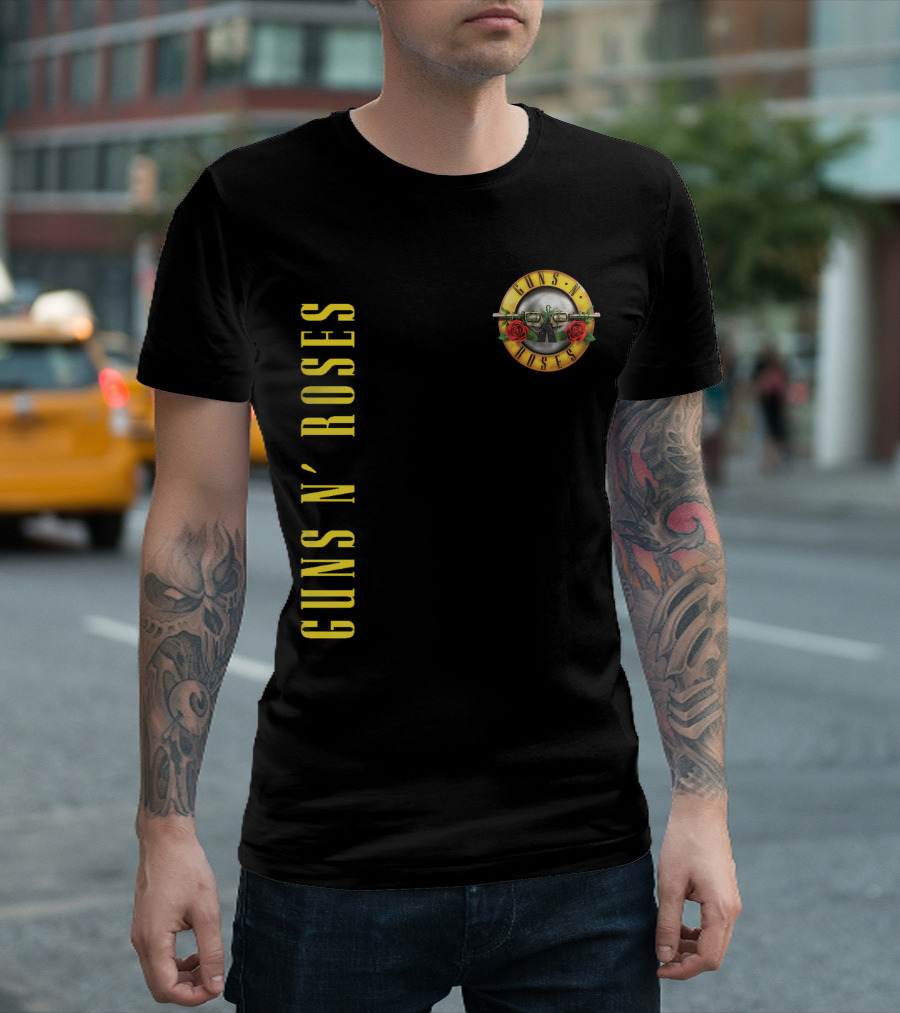 Guns N' Roses Classic Logo With Revolver And Roses In Yellow T-Shirt