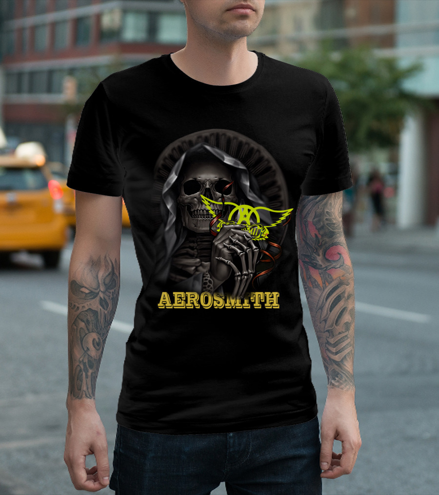 Aerosmith Grim Reaper Skull Holding T-Shirt