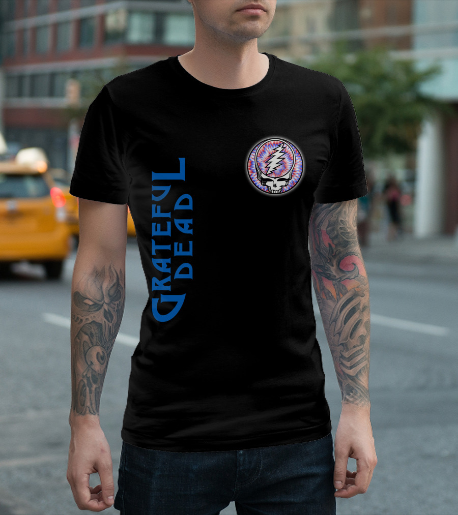 Grateful Dead Steal Your Face Skull With Lightning Bolt And Trippy Blue Letters T-Shirt