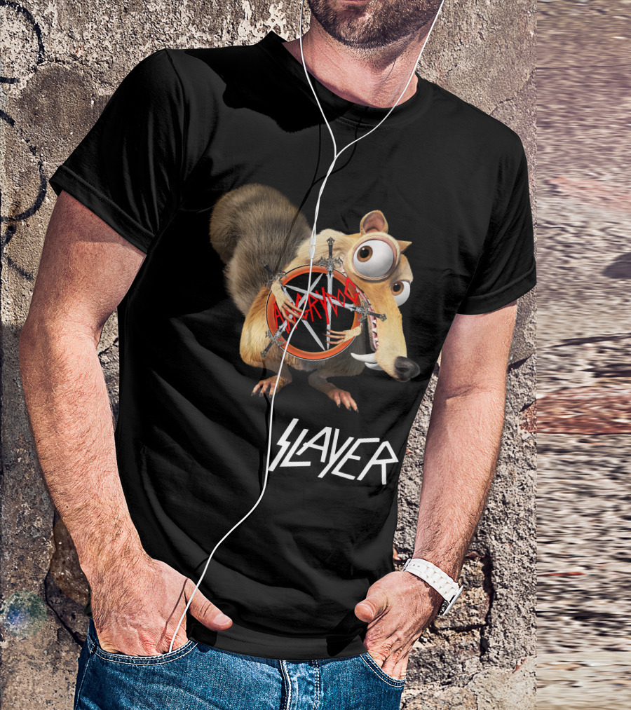 Scrat Holding Slayer Logo Pentagram Slayer T-Shirt