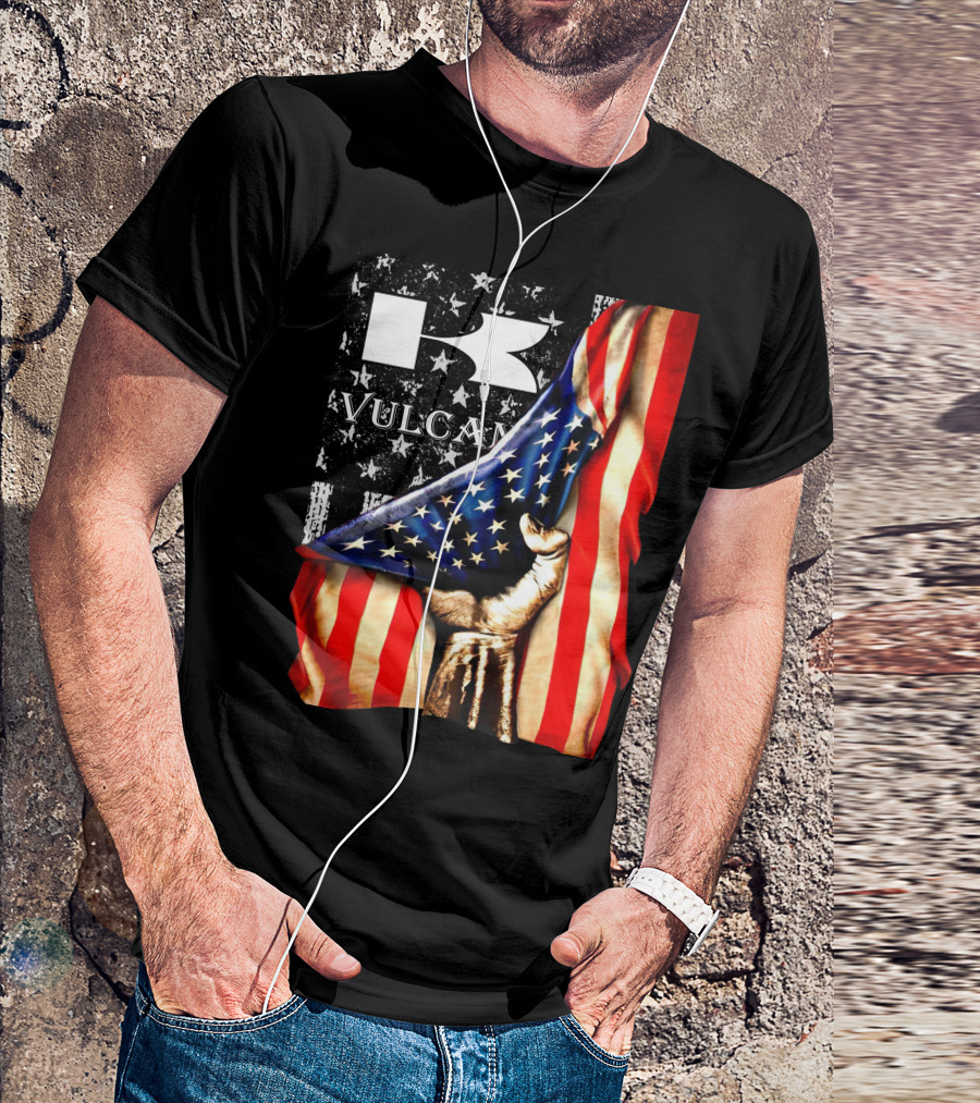 Vulcan Hand Gripping American Flag With Stars And Stripes T-Shirt