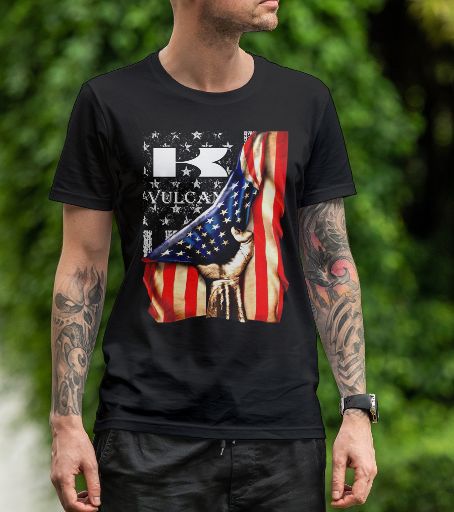 Vulcan Hand Gripping American Flag With Stars And Stripes T-Shirt