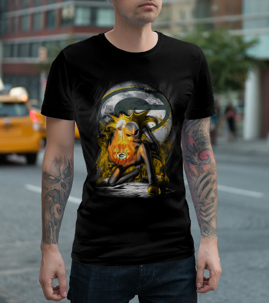 Green Bay Packers Skull Trophy Fire Moon T-Shirt