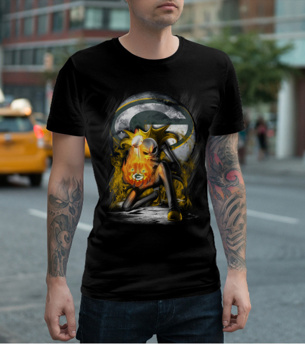 Green Bay Packers Skull Trophy Fire Moon T-Shirt