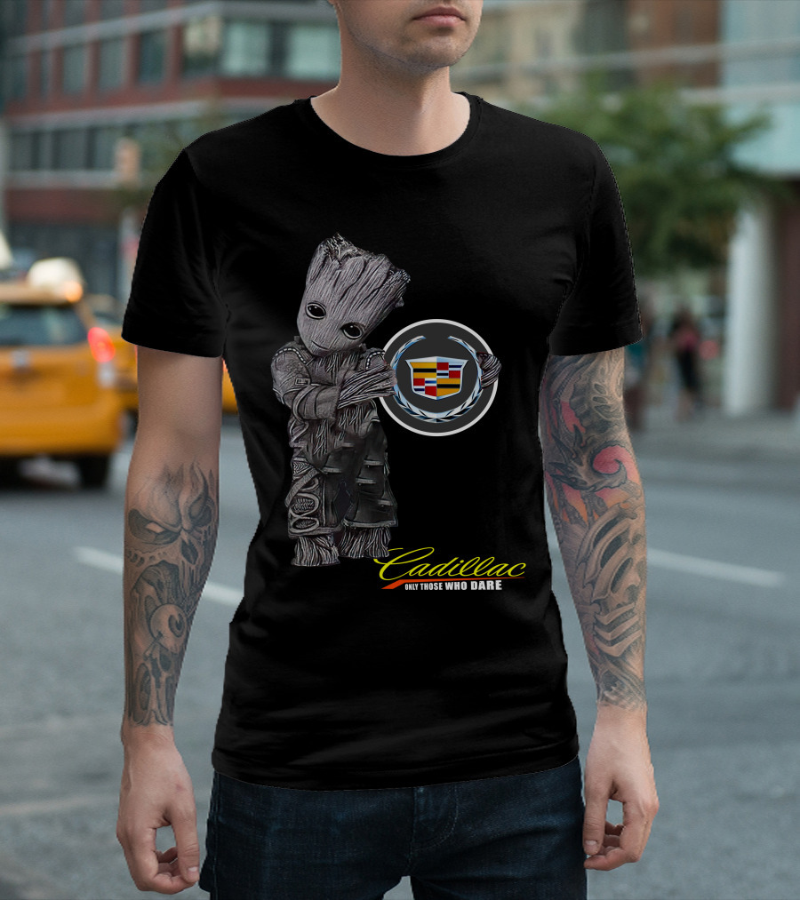 Cadillac Only Those Who Dare Groot Holding Badge T-Shirt