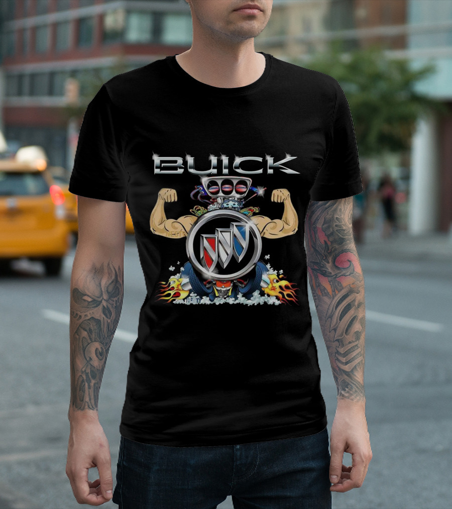 Buick Muscle Car Engine Logo With Flames And Wheels T-Shirt