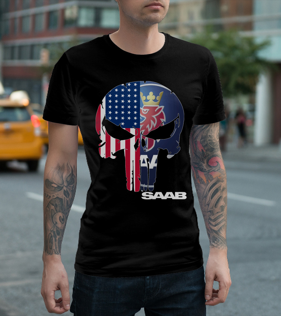 Saab American Flag Punisher Skull T-Shirt