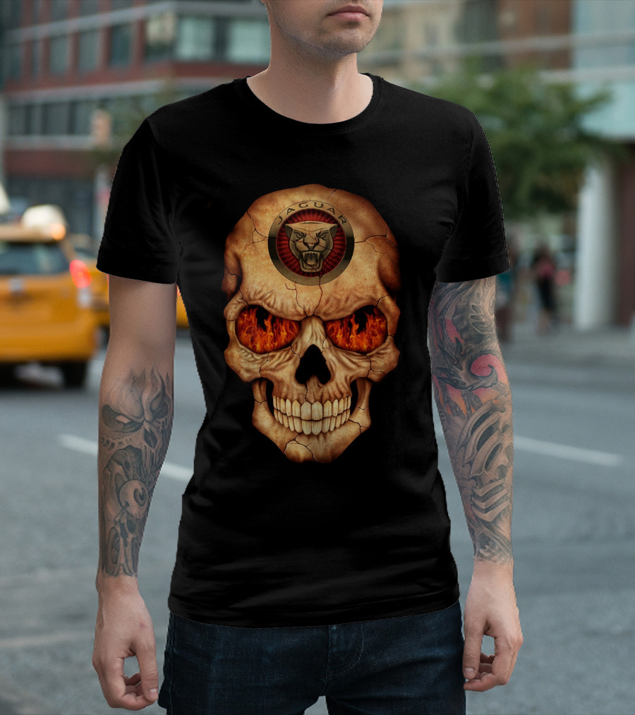Jaguar Skull With Flaming Eyes T-Shirt