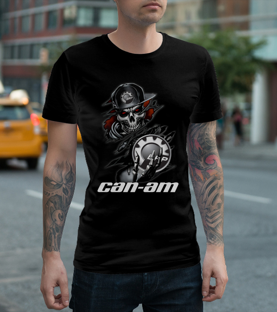 can am skull BRP logo skeleton holding gear T-Shirt