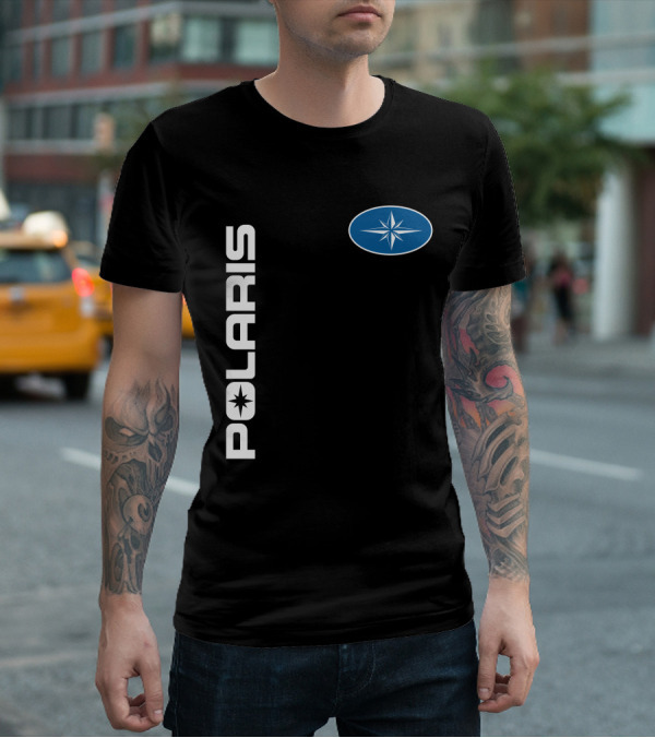 Polaris Star Logo Vertical Text Blue Oval Symbol T-Shirt