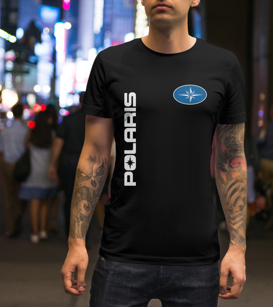 Polaris Star Logo Vertical Text Blue Oval Symbol T-Shirt