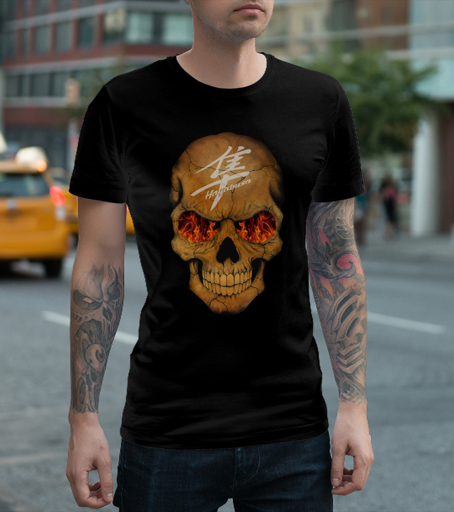 Flaming Skull Hayabusa Japanese Kanji Style T-Shirt
